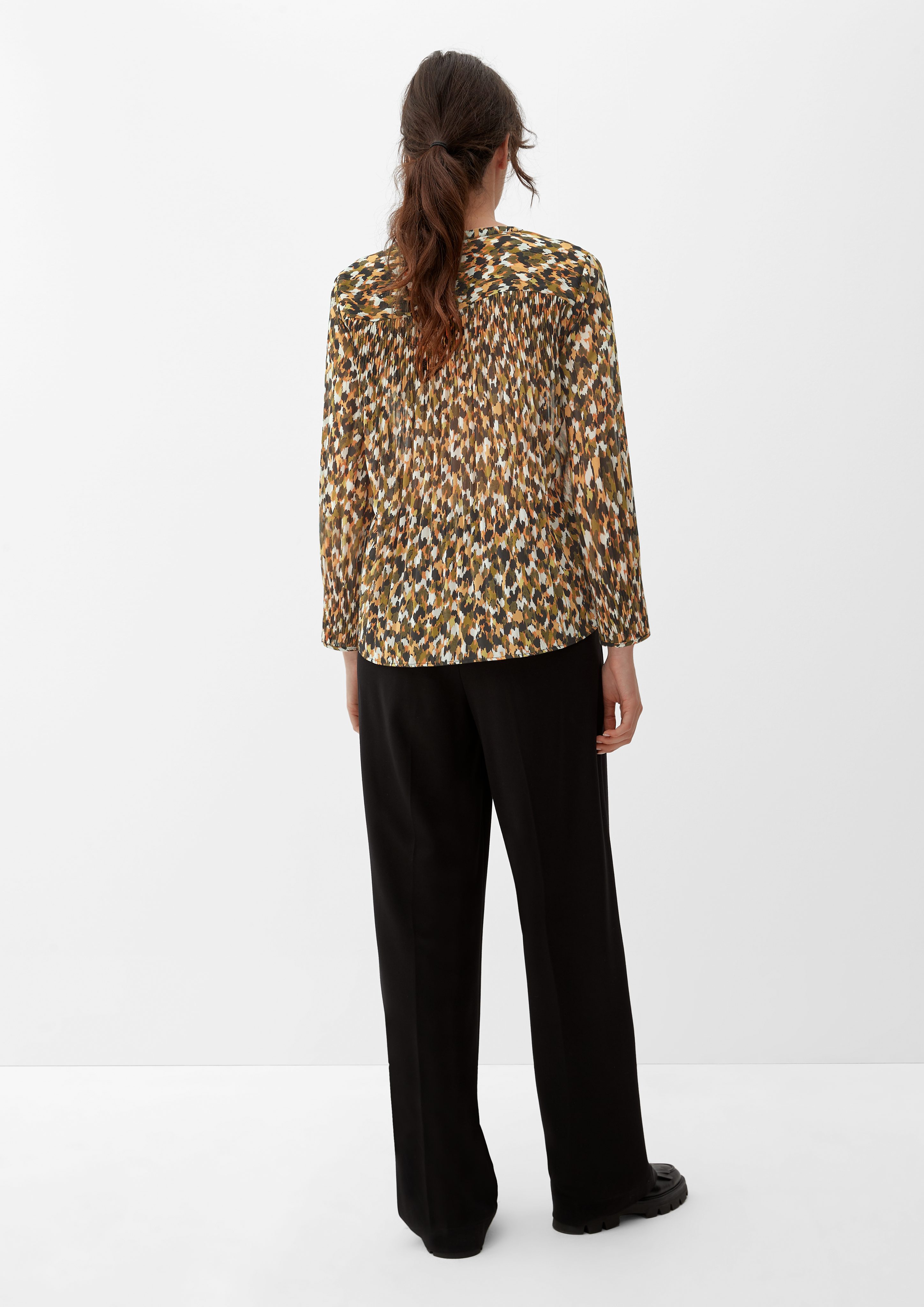 s.Oliver Langarmbluse Bluse mit Allovermuster Raffung