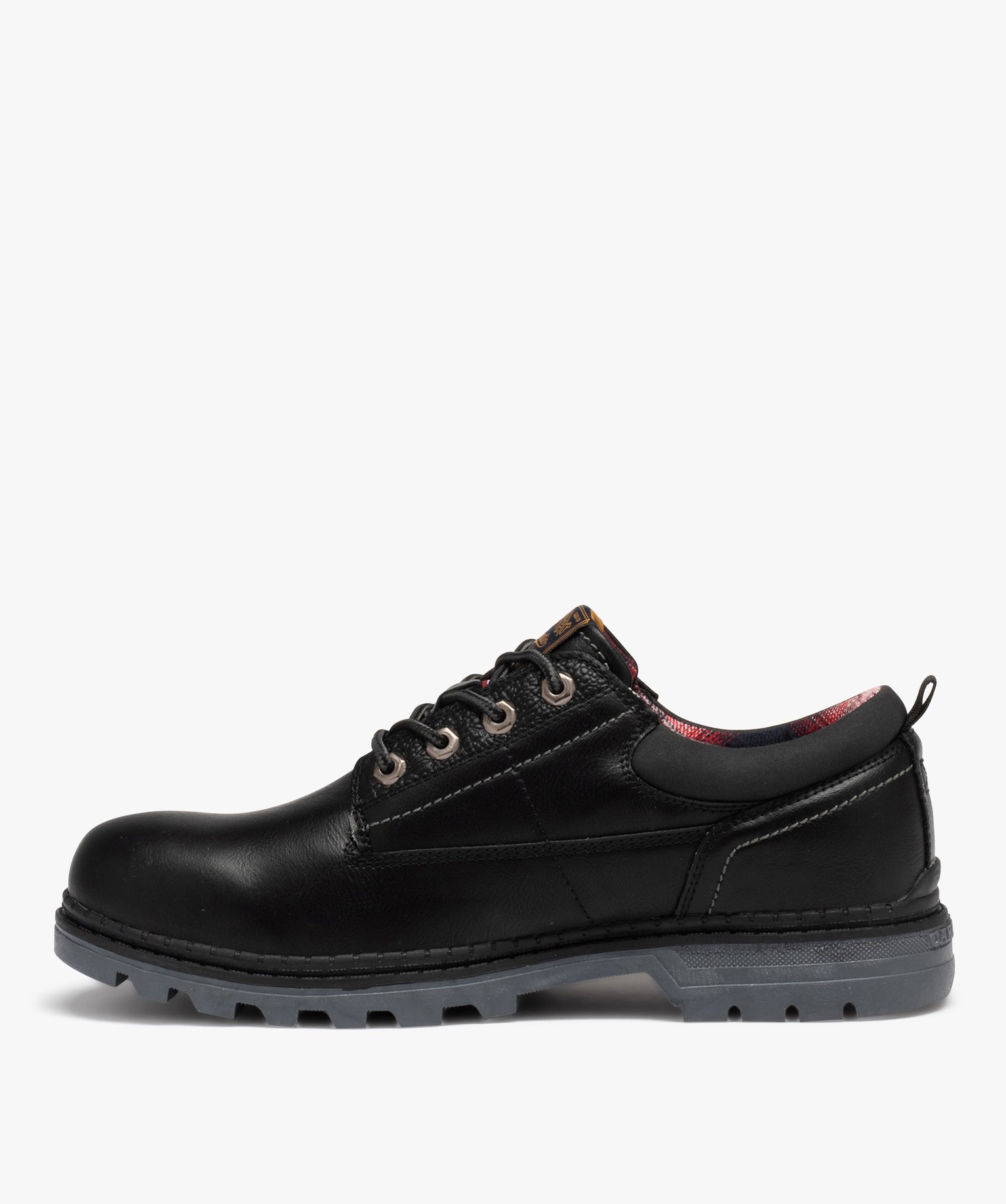 Derbies homme unis à semelle crantée et col rembourré noir | GEMO