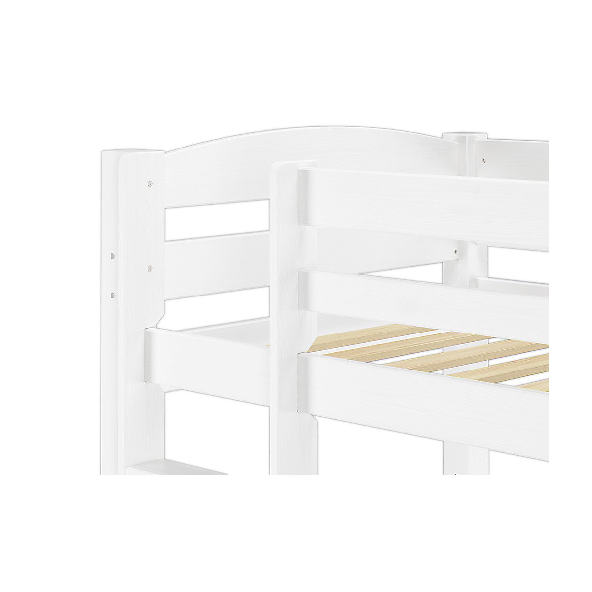 Stockbett 90x200 Kiefer weiß mit Rollrost und Bettkasten