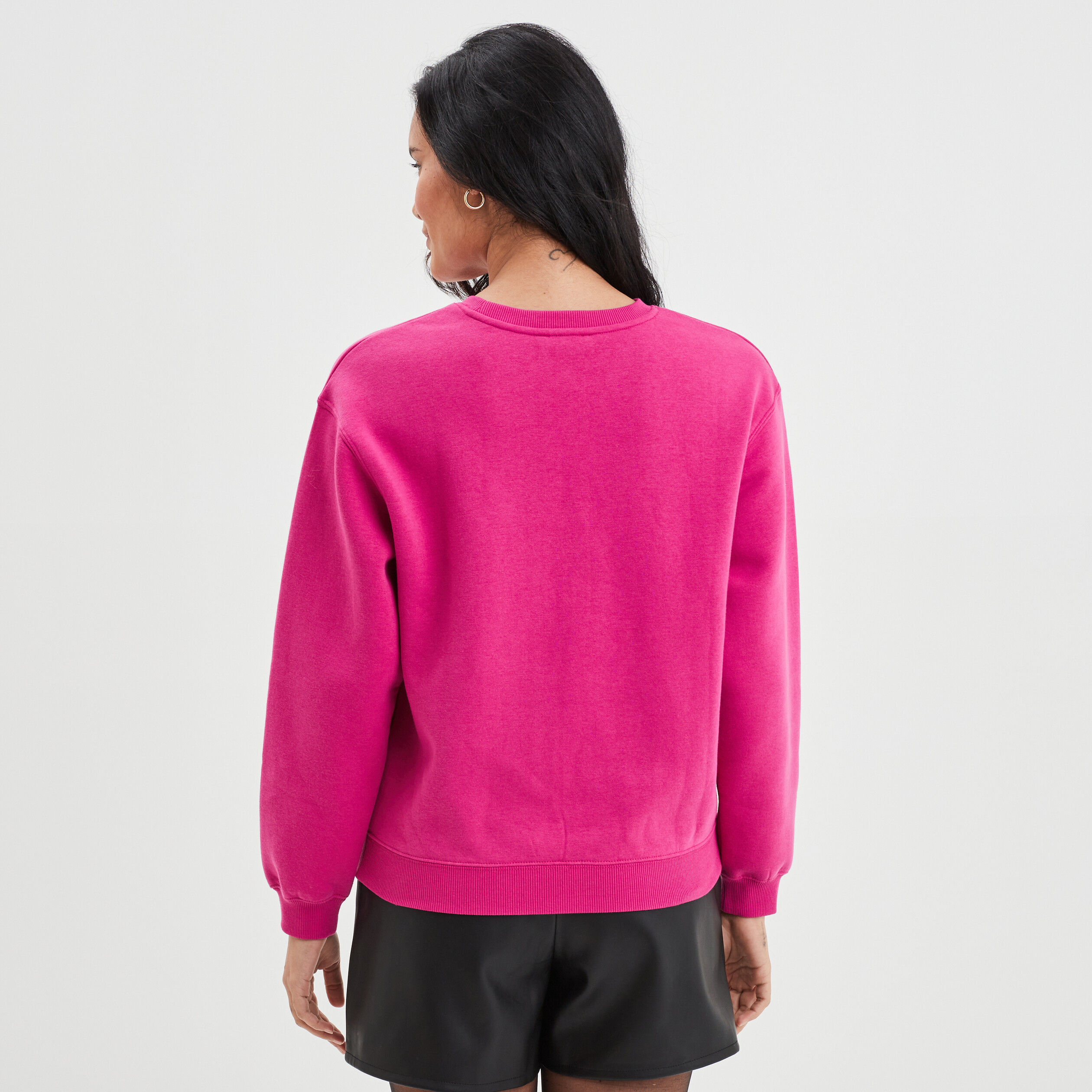Sweat col rond à paillettes rose framboise femme | La Halle