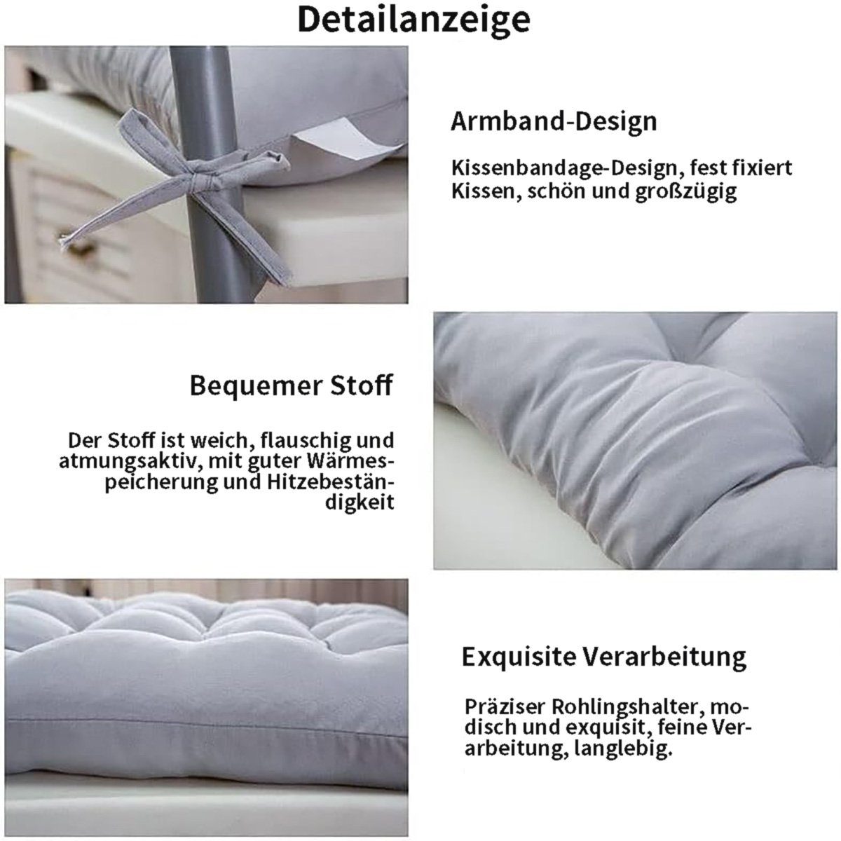 götäzer Bodenkissen 40x40cm dicke Esszimmerstuhl Sitzkissen (4PCS Grau), Mit Riemen, geeignet für Wohnzimmer, Küche, Garten, Büro.