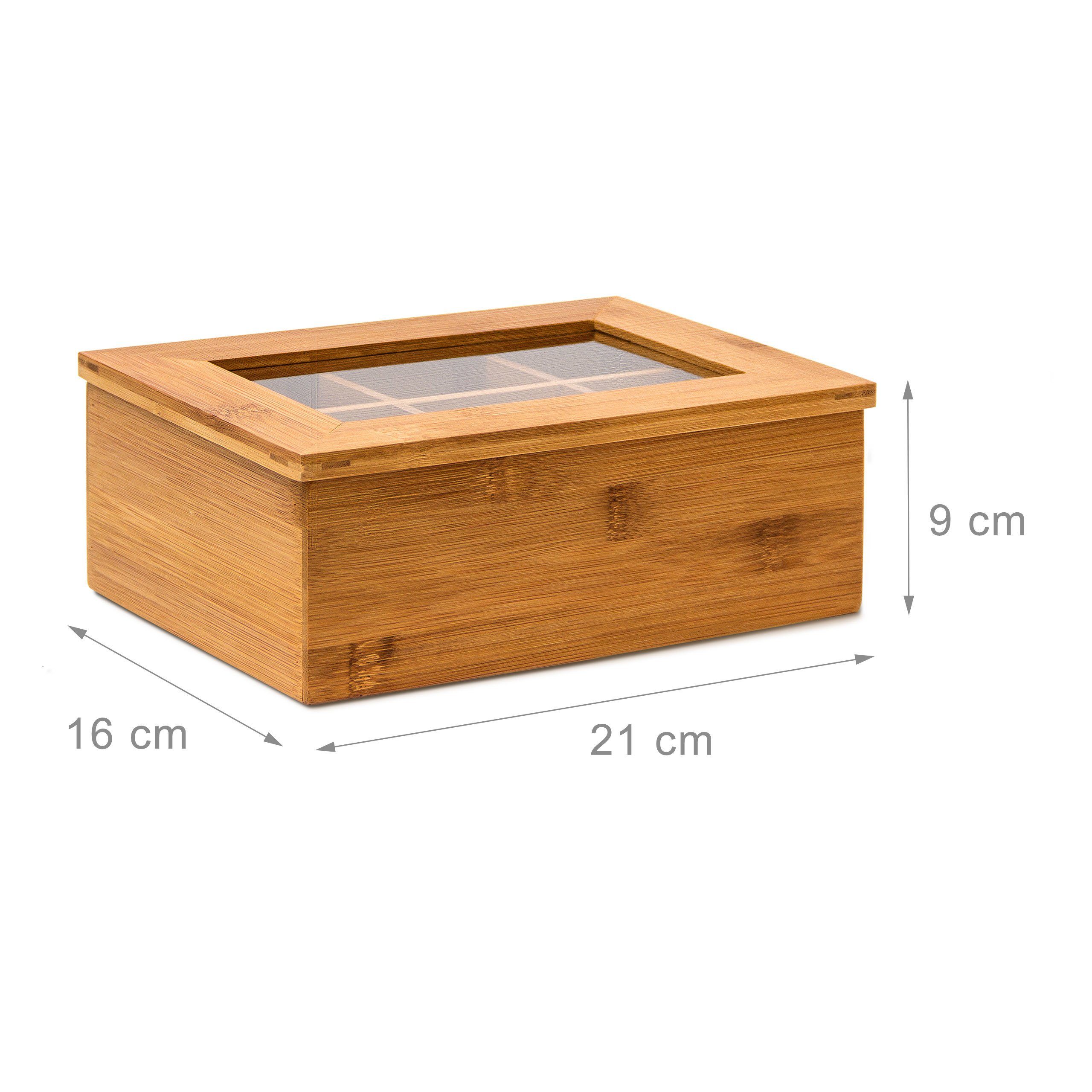 relaxdays Teebox Teebox Bambus lackiert 6 und 8 Fächer, Bambus, 6