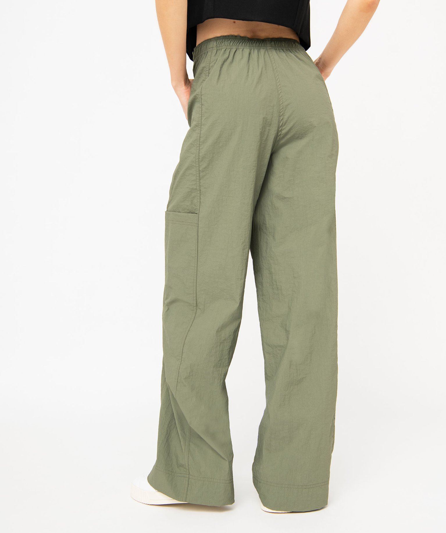 Pantalon large en toile de parachute femme kaki | GEMO
