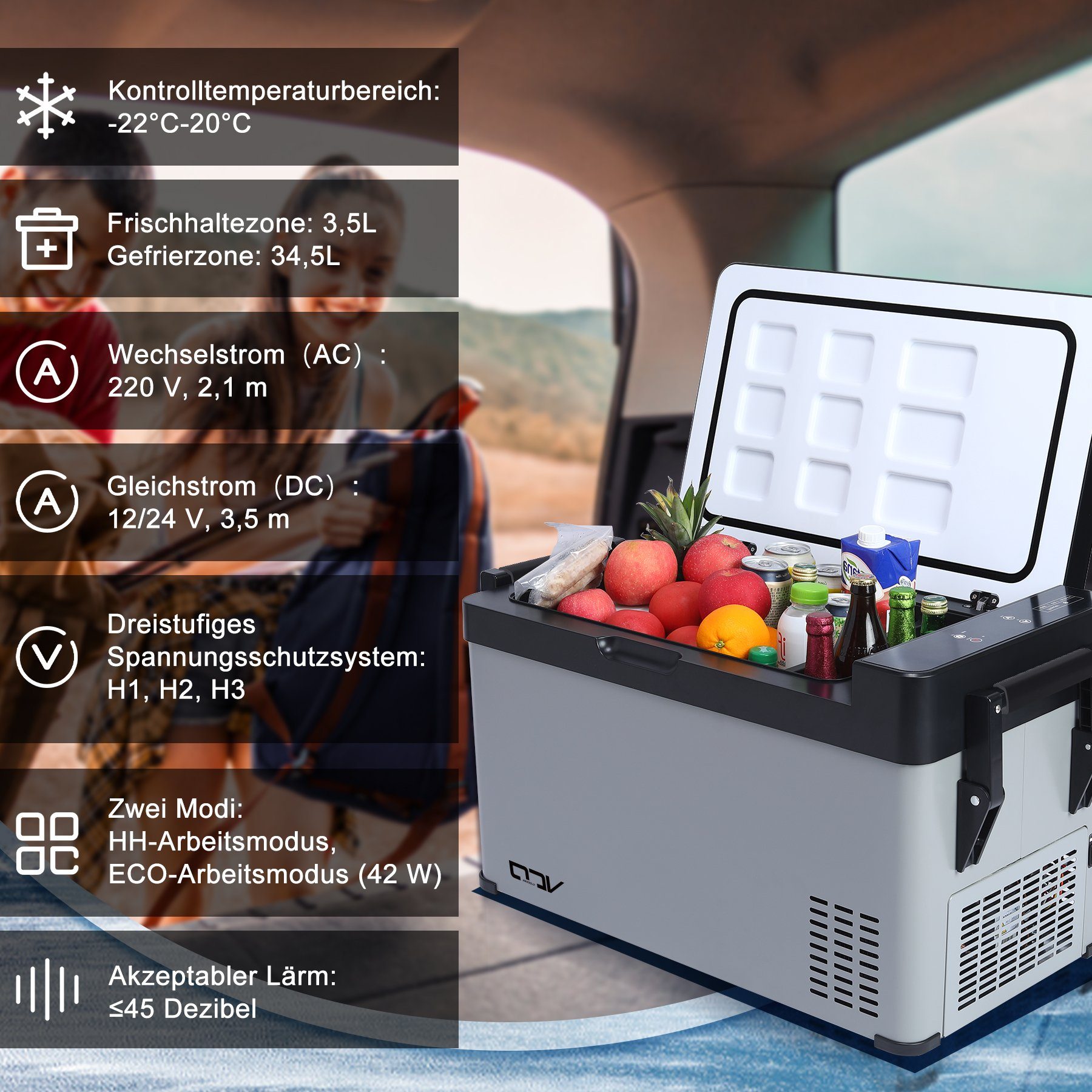 CLEESINk Kühlbox Kompressor kühlbox auto 38L 12V/240V tragbare Kühlschrank mit Griff, 38 l