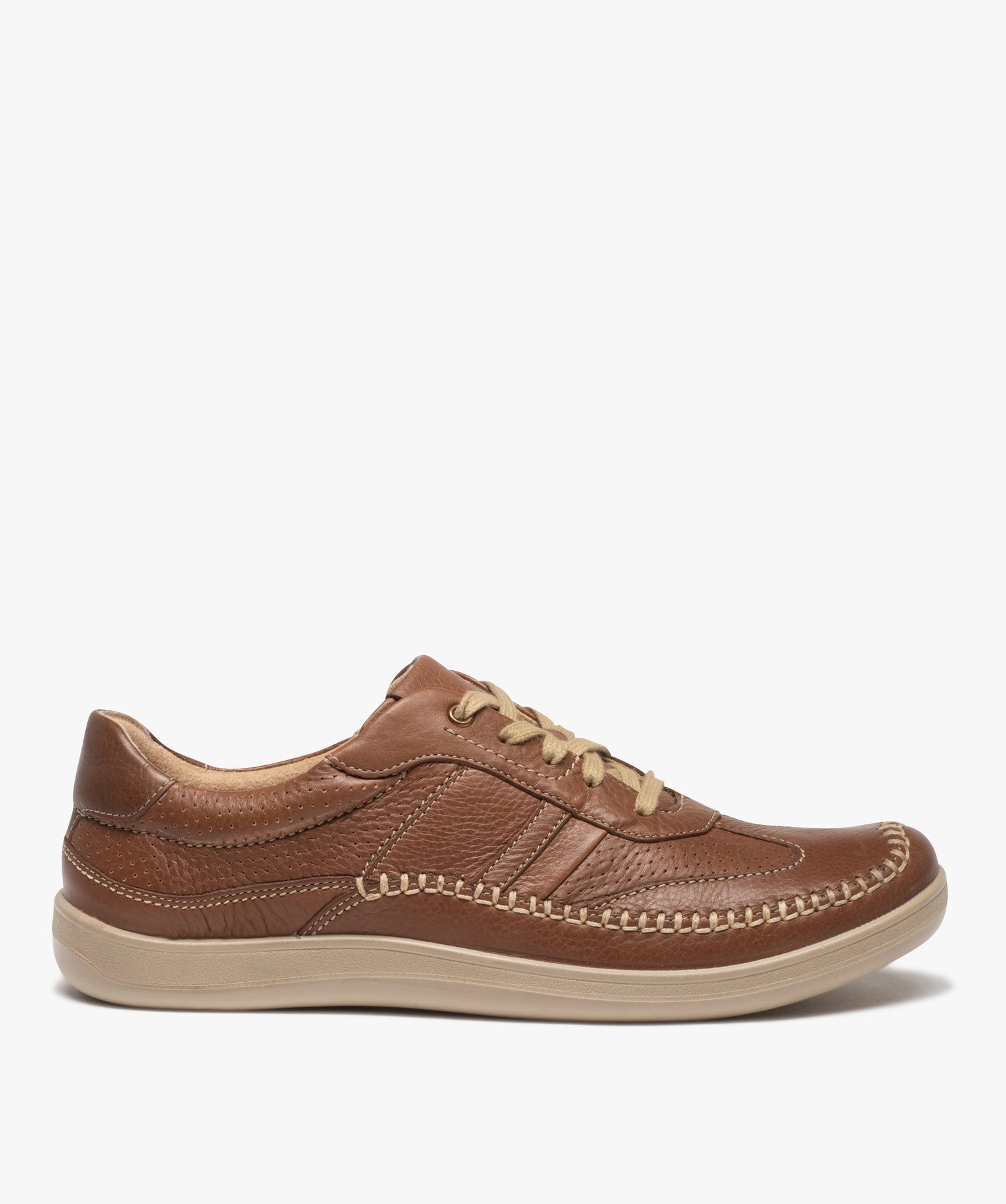Derbies homme confort dessus cuir souple couture mocassin camel | GEMO