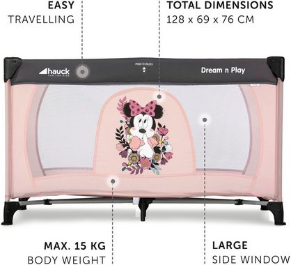 Hauck Baby-Reisebett Dream N Play - Minnie Sweetheart, inkl. Transporttasche