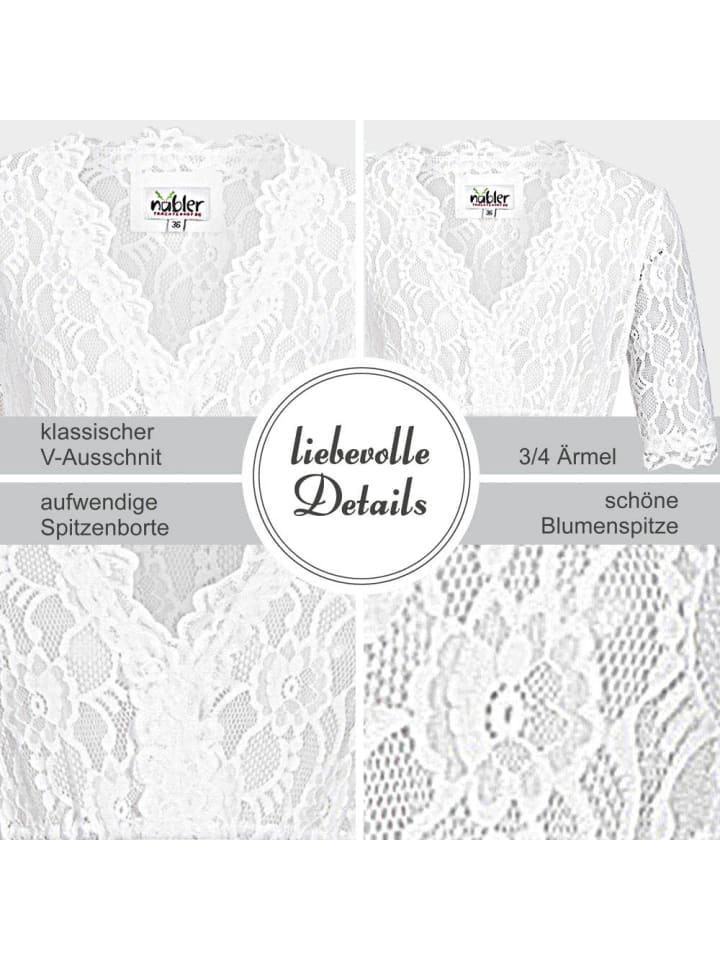 Nübler Dirndlbluse 3/4 Arm Laura in Weiß günstig kaufen
