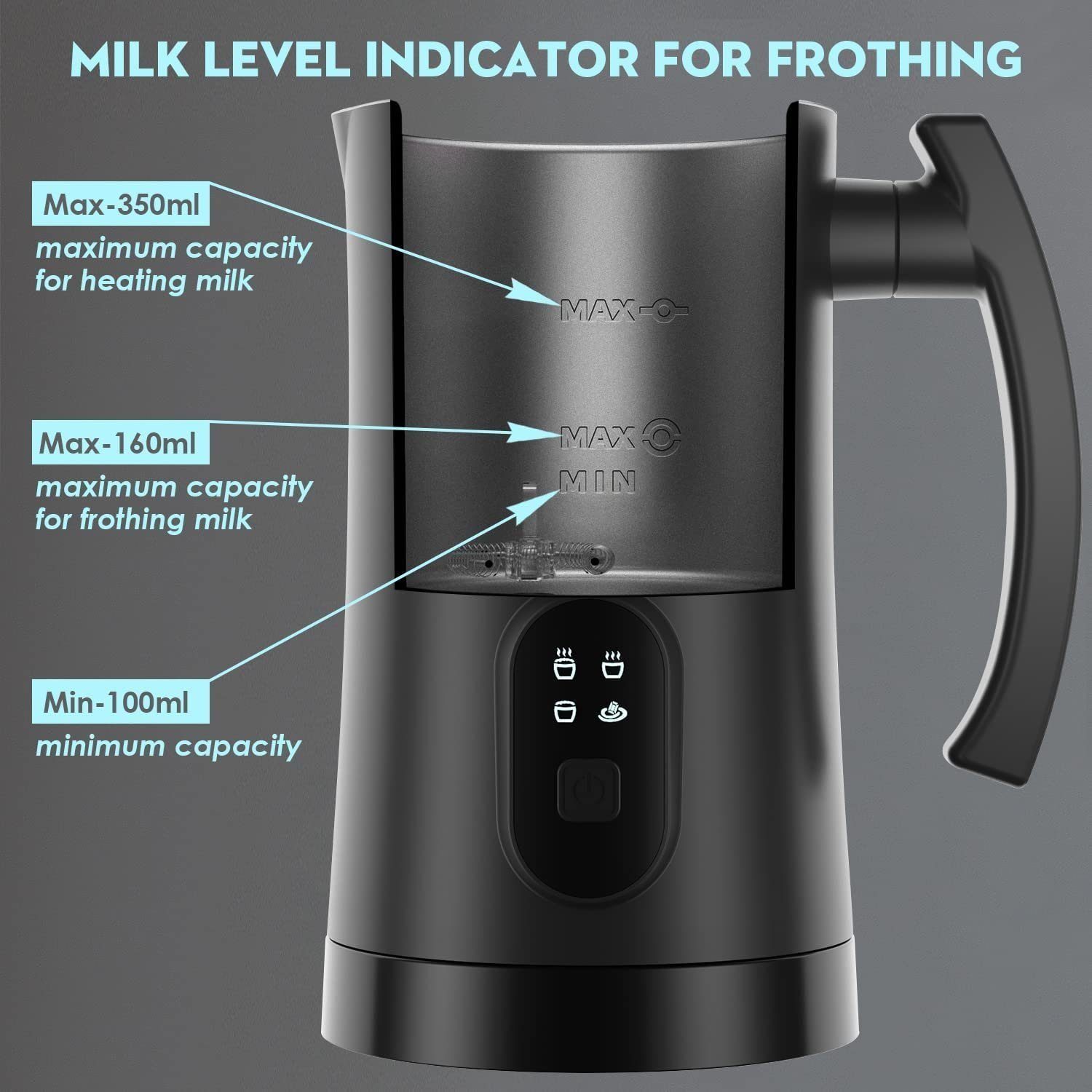Mutoy Milchaufschäumer elektrischer Milchaufschäumer, 4-in-1 Milchaufschäumer Elektrisch, 400,00 W, 350ml Milchschäumer für Heißer und Kalter