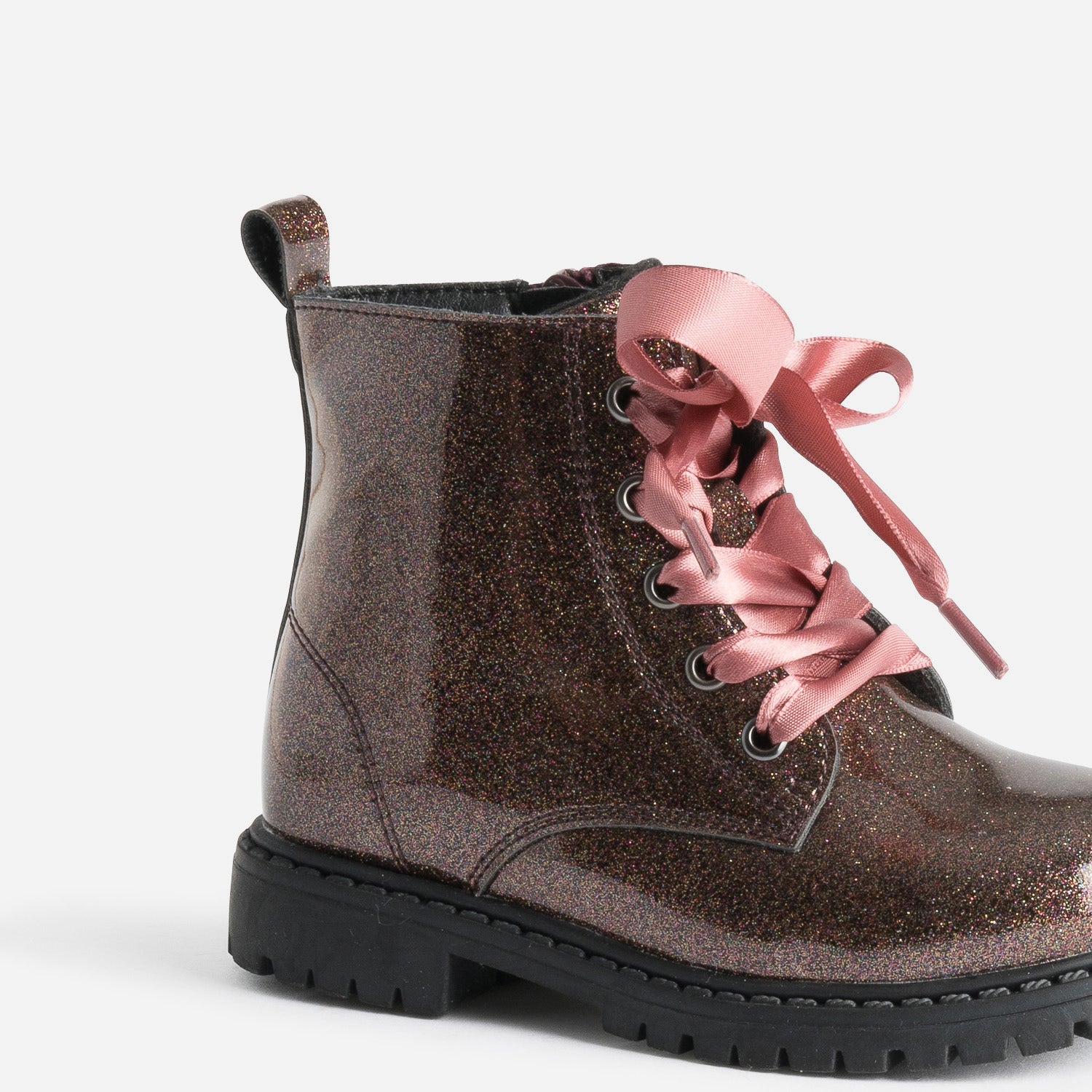 Boots à lacet BUGGY rose pailleté à lacet ruban