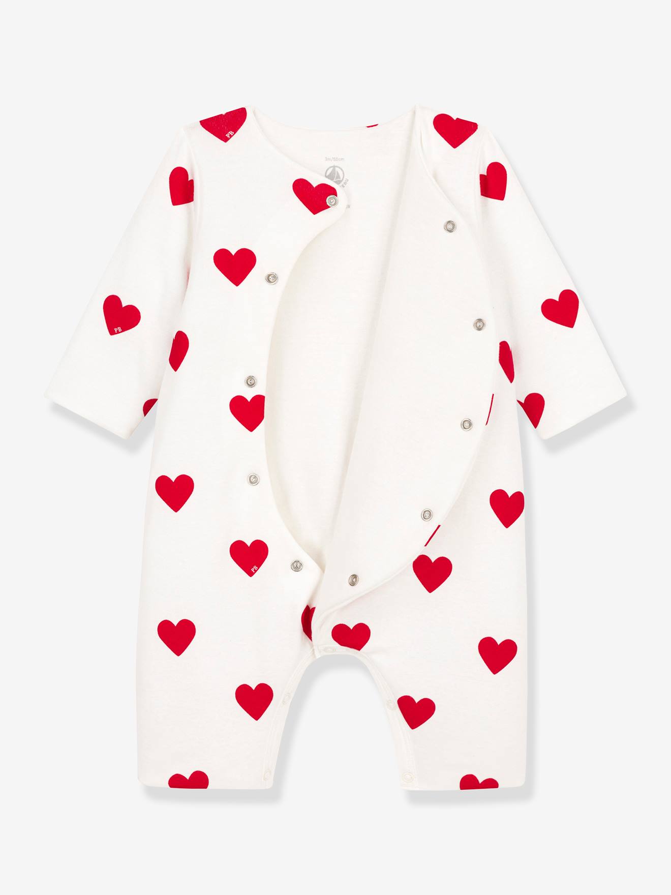 Combinaison longue cœurs rouges bébé en côte PETIT BATEAU blanc imprimé