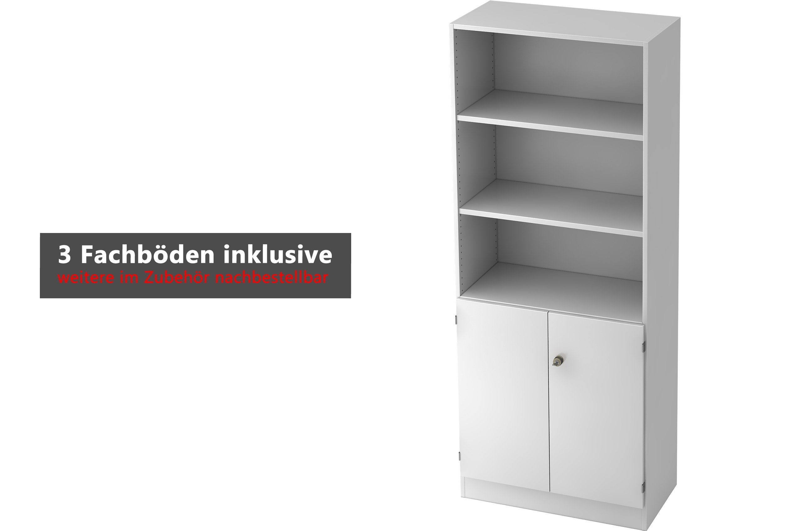 bümö Aktenregal office Regalschrank - 5 Ordnerhöhen, Dekor: Grau