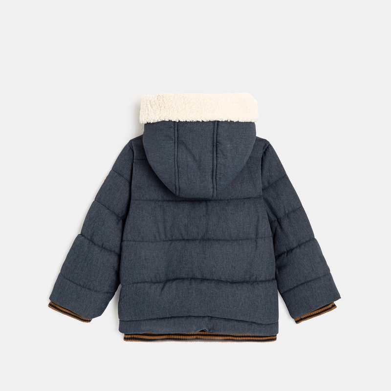 Manteau matelassé à capuche patch ours bleu bébé garçon