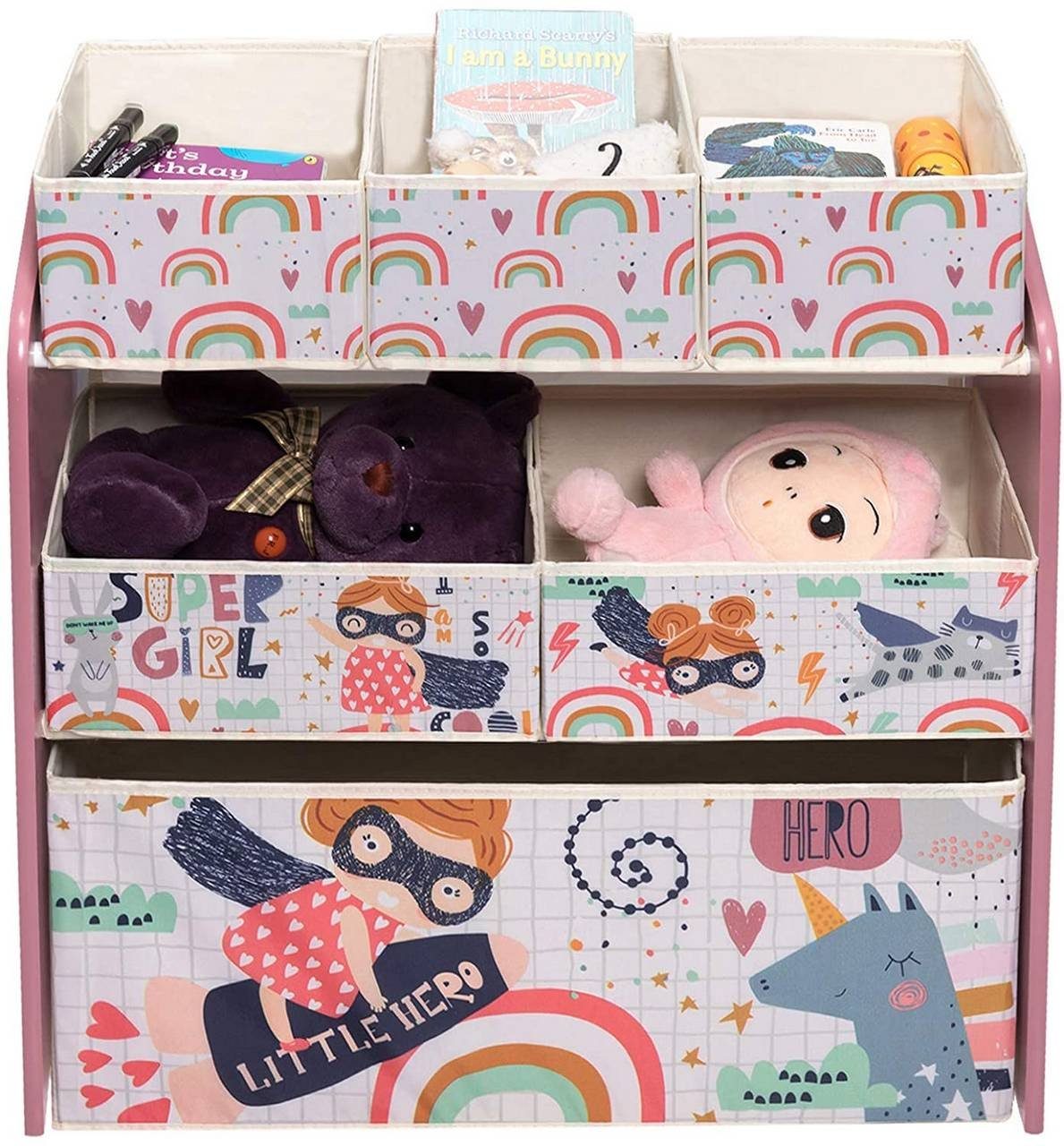 EUGAD Bücherregal, Kinder Aufbewahrungsregal Spielzeugregal aus MDF Rosa