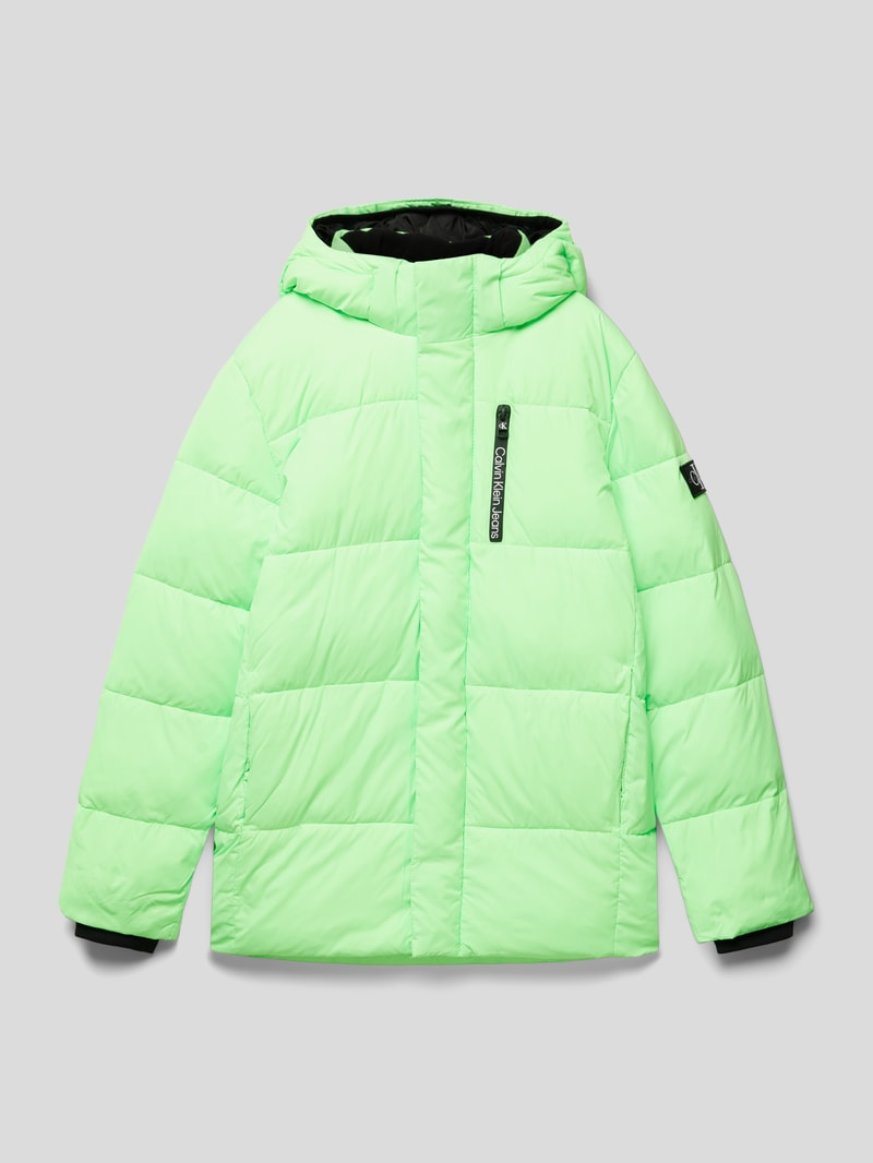 Steppjacke mit Label-Print Modell 'ESSENTIAL' in neon grün