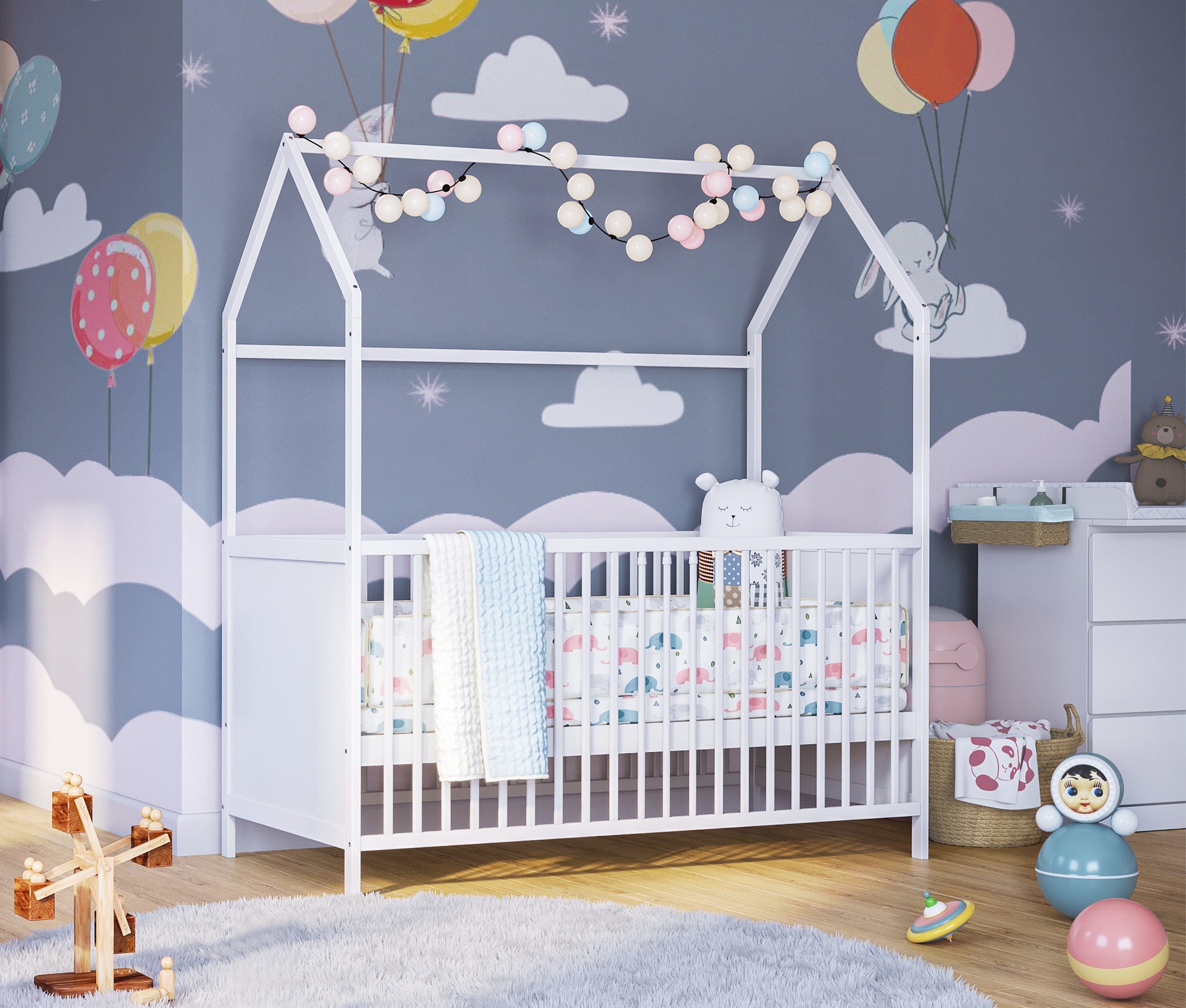Bellabino Babybett Nika, mit 3-fach höhenverstellbarem Lattenrost, umbaubar zum Juniorbett