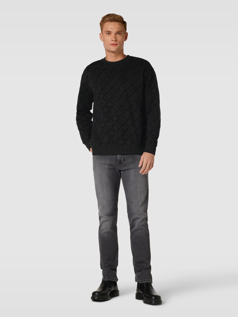Sweatshirt mit Allover-Label-Stitching Modell 'Cayetano' in schwarz