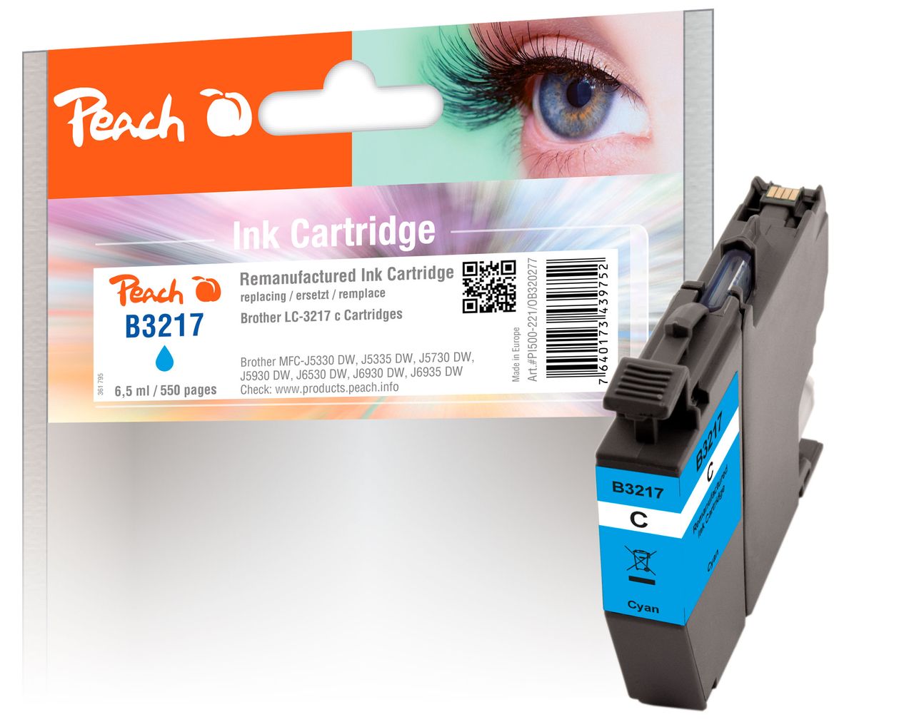 Peach Tintenpatrone cyan ersetzt Brother LC-3217C