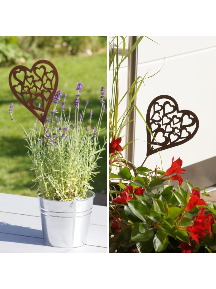 UNUS Gartenstecker Rost Herz mit Herzmuster in Braun günstig kaufen