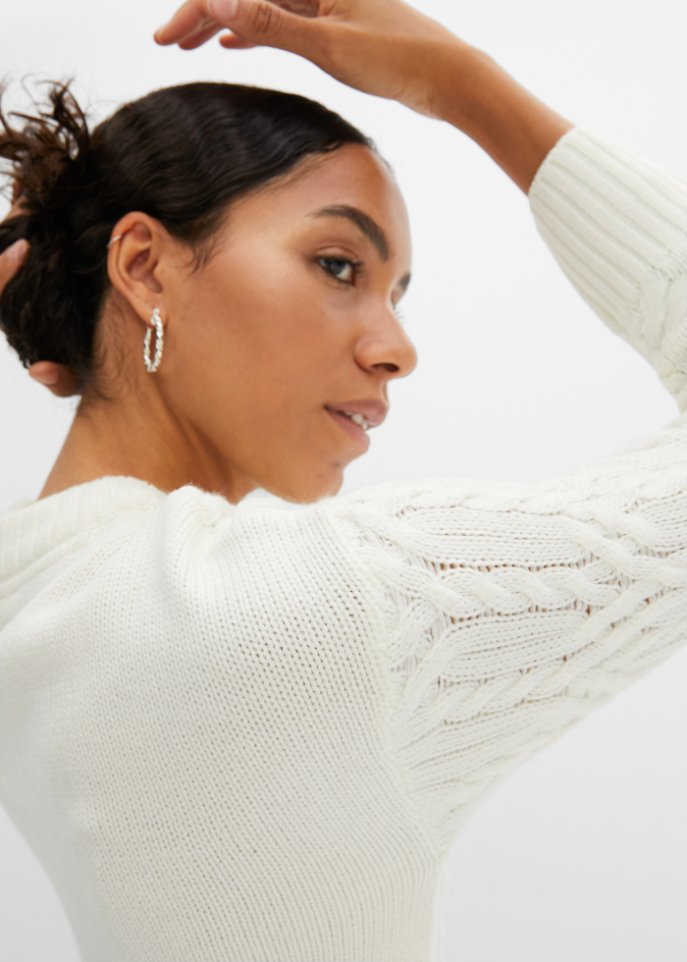 Rundhals-Pullover mit Zopfmuster