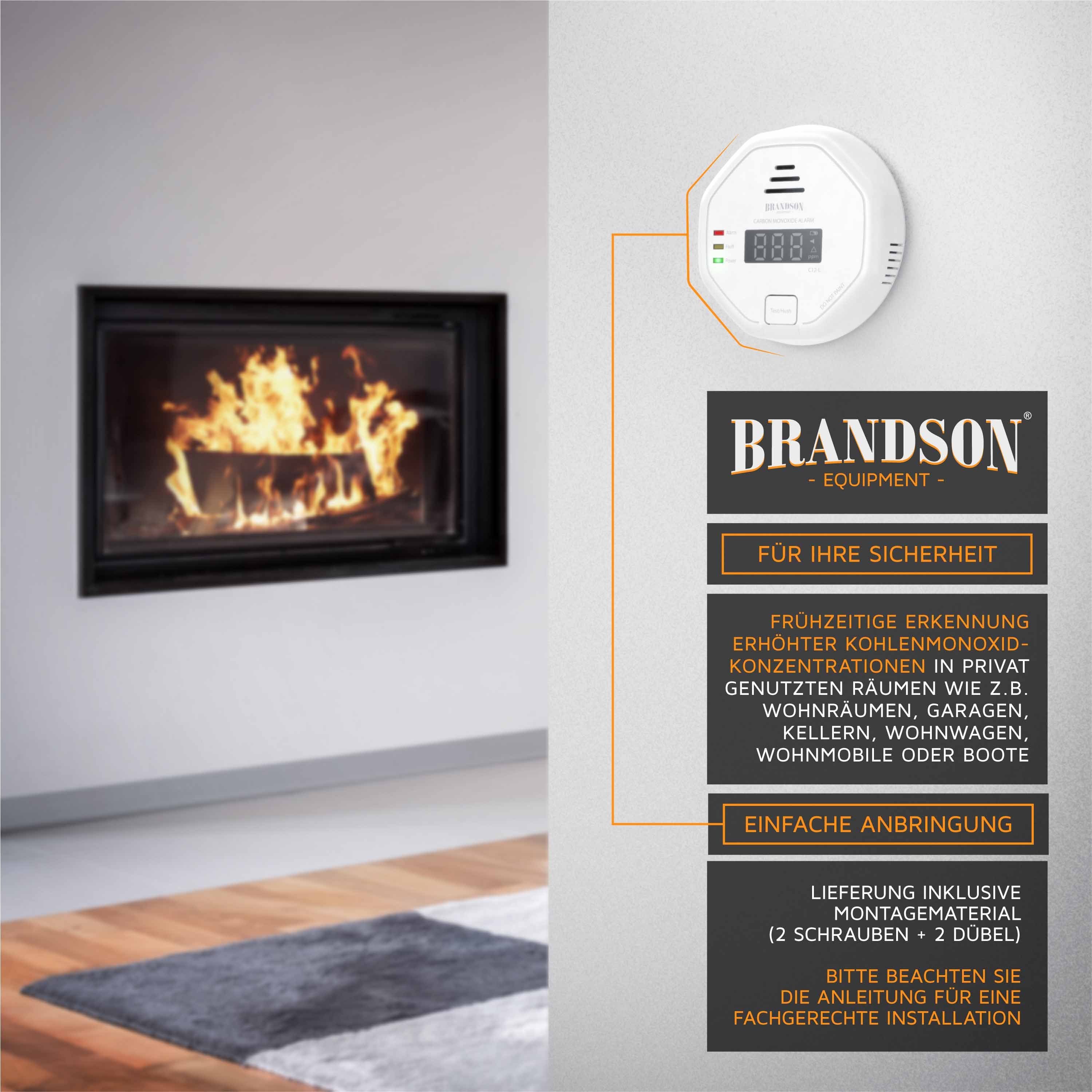 Brandson CO-Melder (Kohlenmonoxid Melder mit LCD Display, CO Alarm, 7-10 Jahre Batterie)