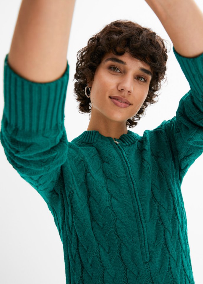 Strickkleid mit Zopfmuster und Reißverschluss