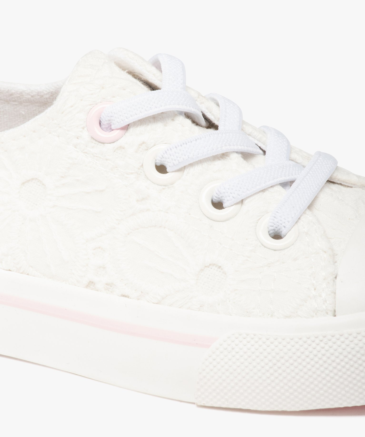 Baskets fille en toile unie dentelle anglaise blanc | GEMO