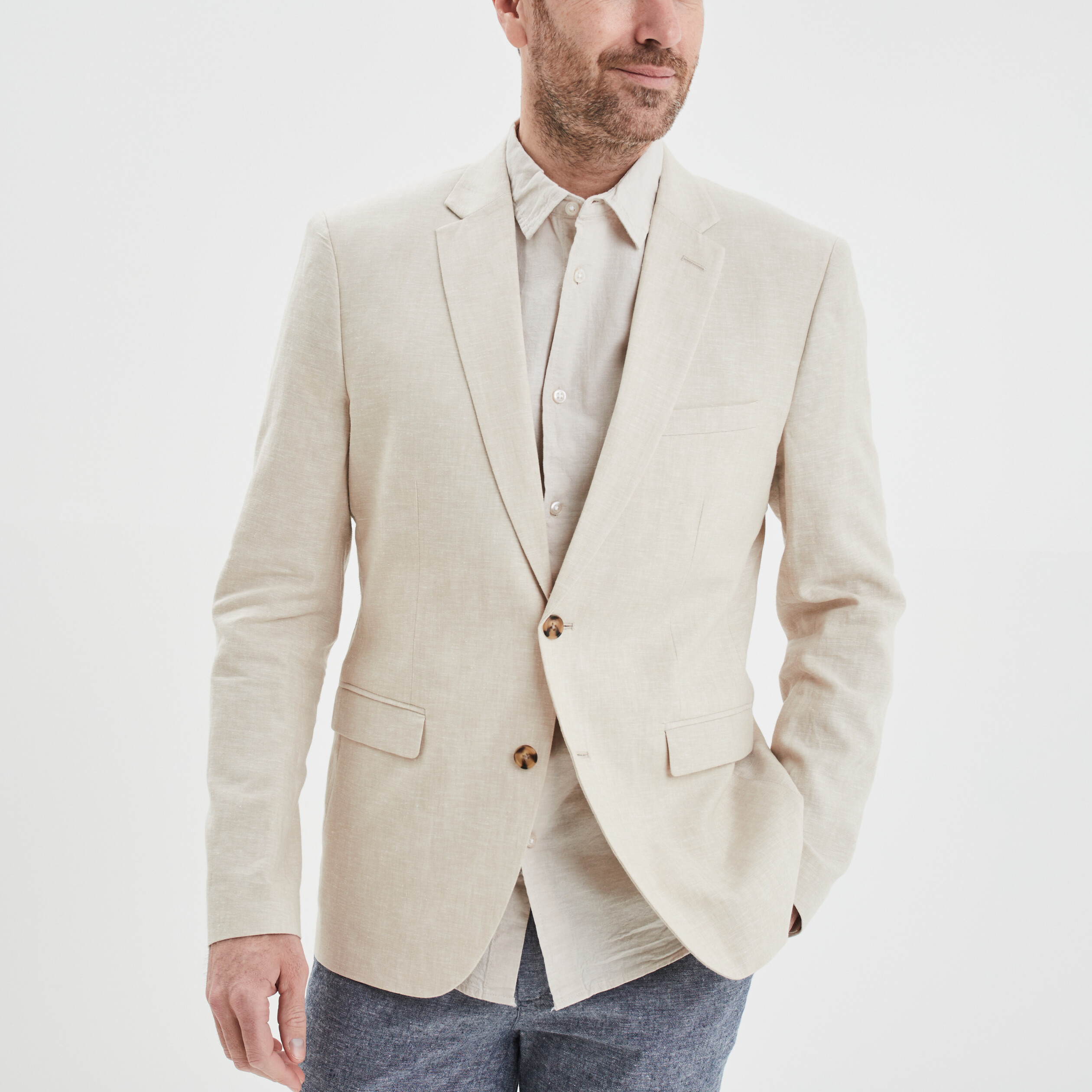 Veste esprit blazer droite courte en lin ecru homme | La Halle
