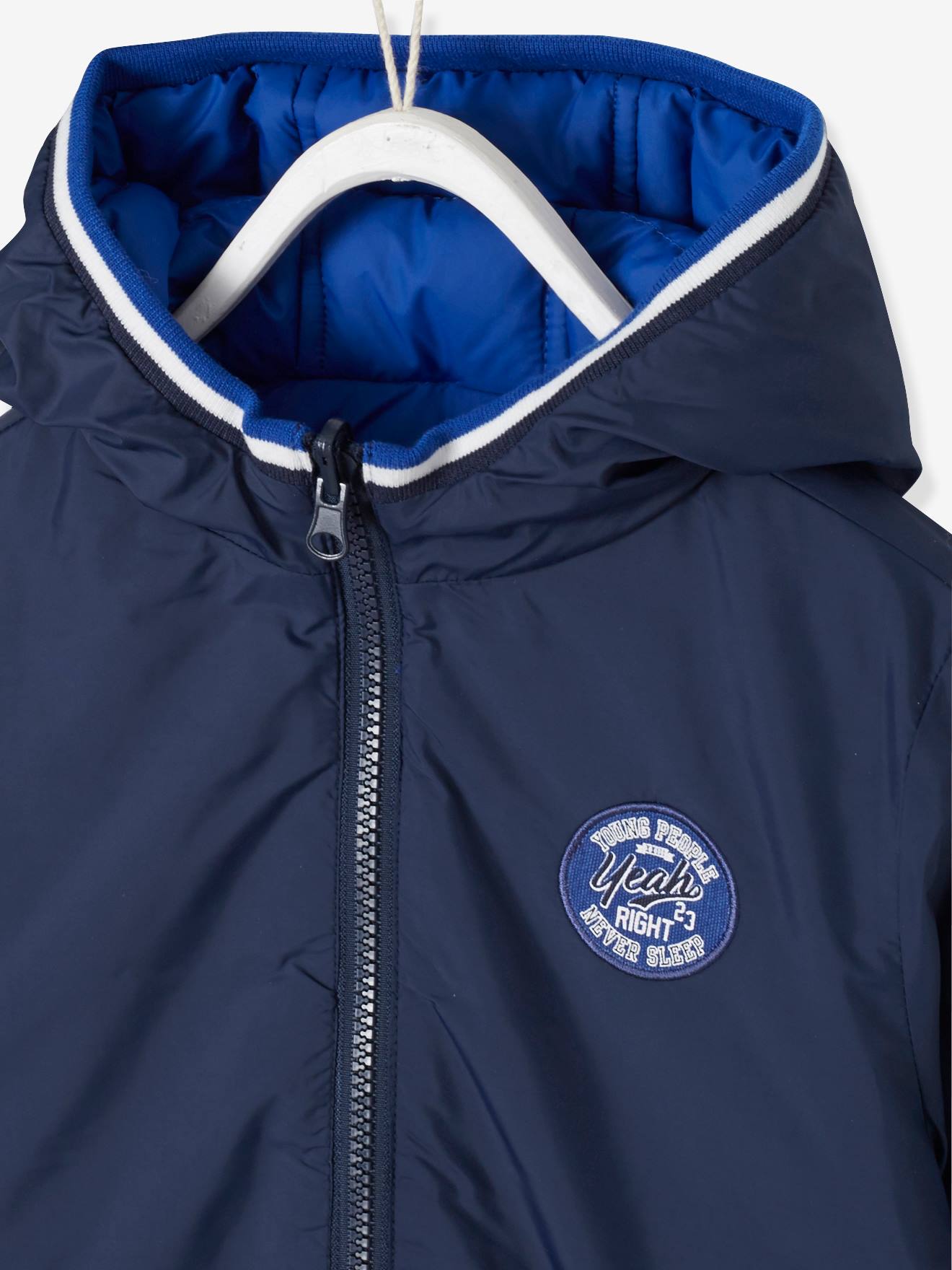 Blouson doudoune garçon réversible marine grisé