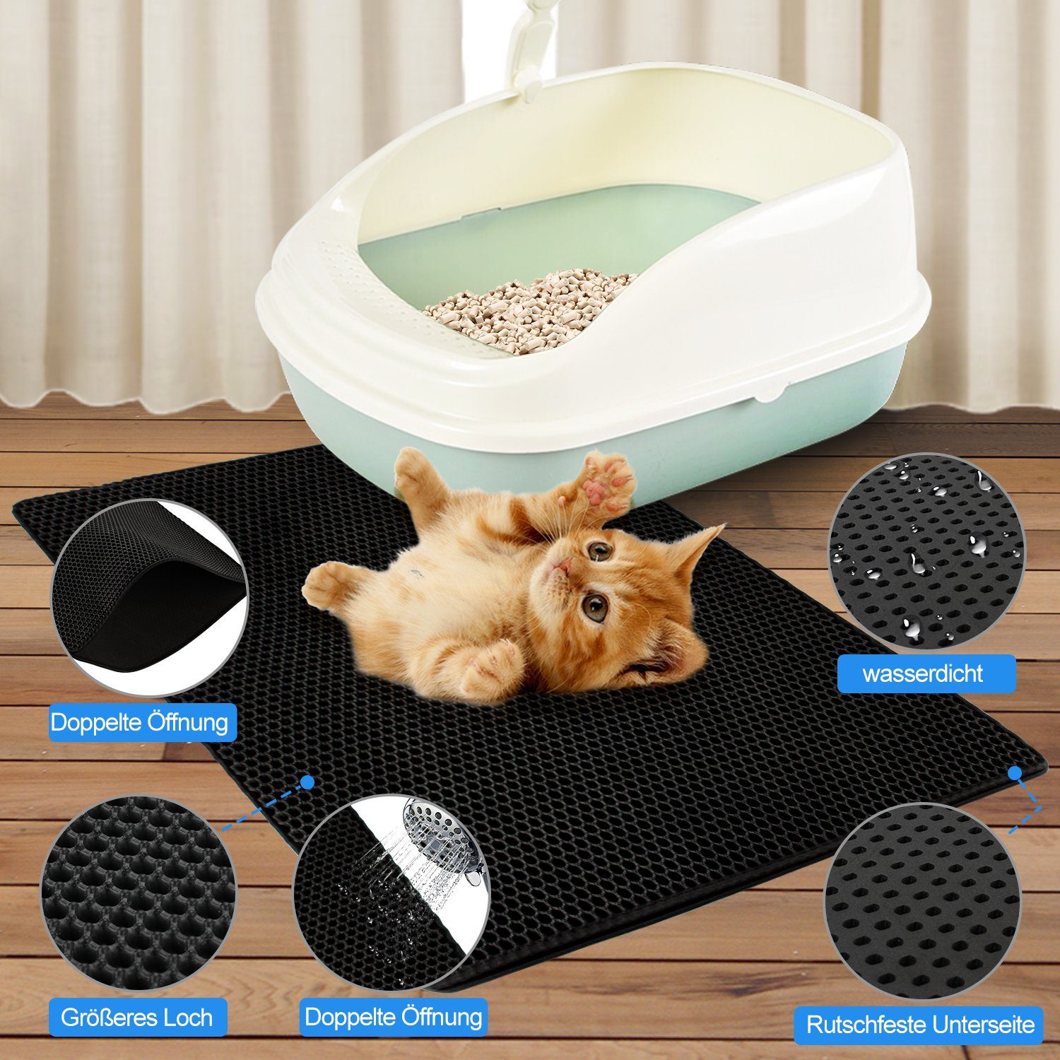 Gimisgu Katzentoilette Katzenstreu Matte Katzenmatte Wasserabweisende Katzenklo Matte 78×60cm