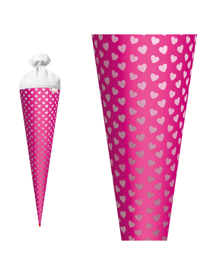 ROTH Bastel-Schultüte groß pink 70 cm, Herzen in Glanzfolie in Pink günstig kaufen onesize