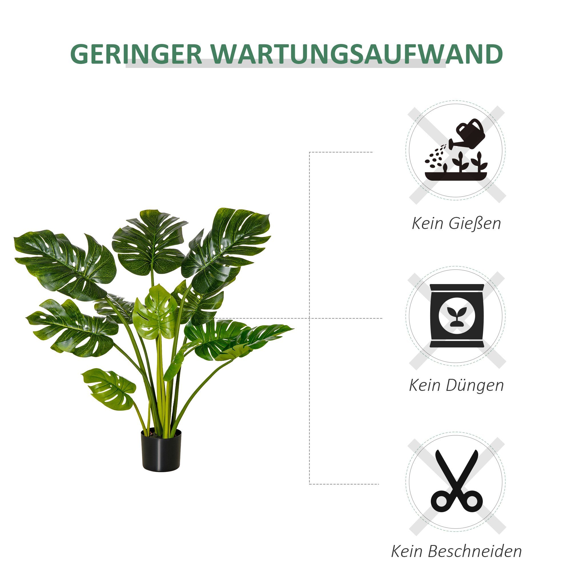 Kunstpflanze künstliche Pflanze Blatt, HOMCOM, Höhe 110 cm, im Topf 110 cm künstlicher Monstera Kunstbaum Zimmerpflanze