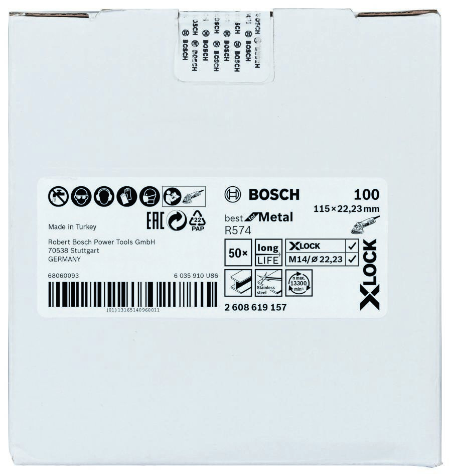 Bosch Blue Zubehör 2608619157 X-LOCK Faser-Schleifscheibe Ideal für Metall 115 mm K100