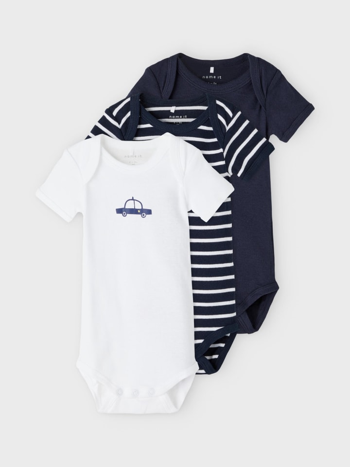 name it Jungen Baby-Bodys im 3er-Pack Auto Motiv in Blau günstig kaufen