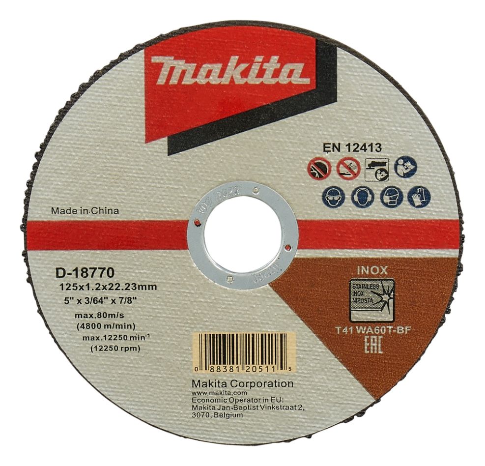 Makita Zubehör D-18770-100 Edelstahl-Trennscheibe 125 x 22,23 x 1,2 mm pro 100 Stück