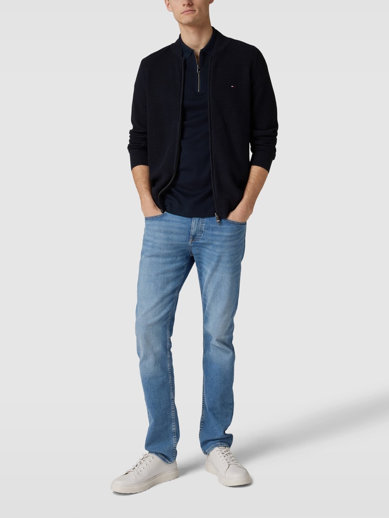 Poloshirt mit kurzem Reißverschluss Modell 'INTERLOCK' in marineblau