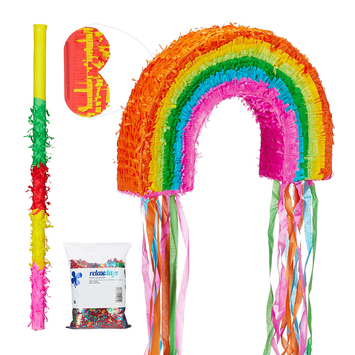 4-tlg. Pinata Set Regenbogen