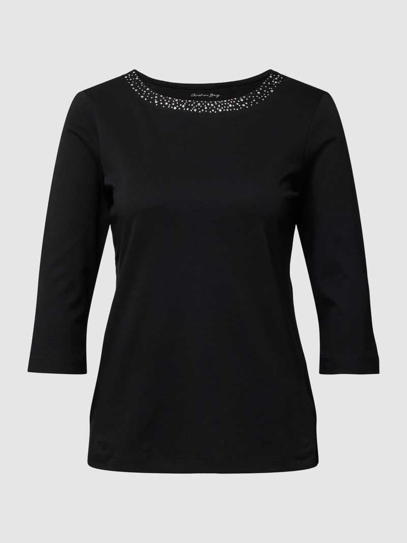T-Shirt mit Ziersteinbesatz in schwarz