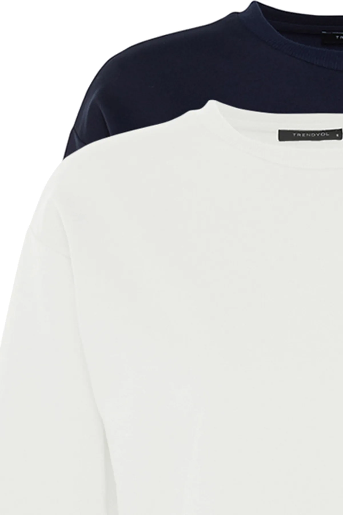 Trendyol Modest  Marineblau-Ecru 2er-Pack Basic-Strick-Sweatshirt mit Rundhalsausschnitt TCTAW22TW0152