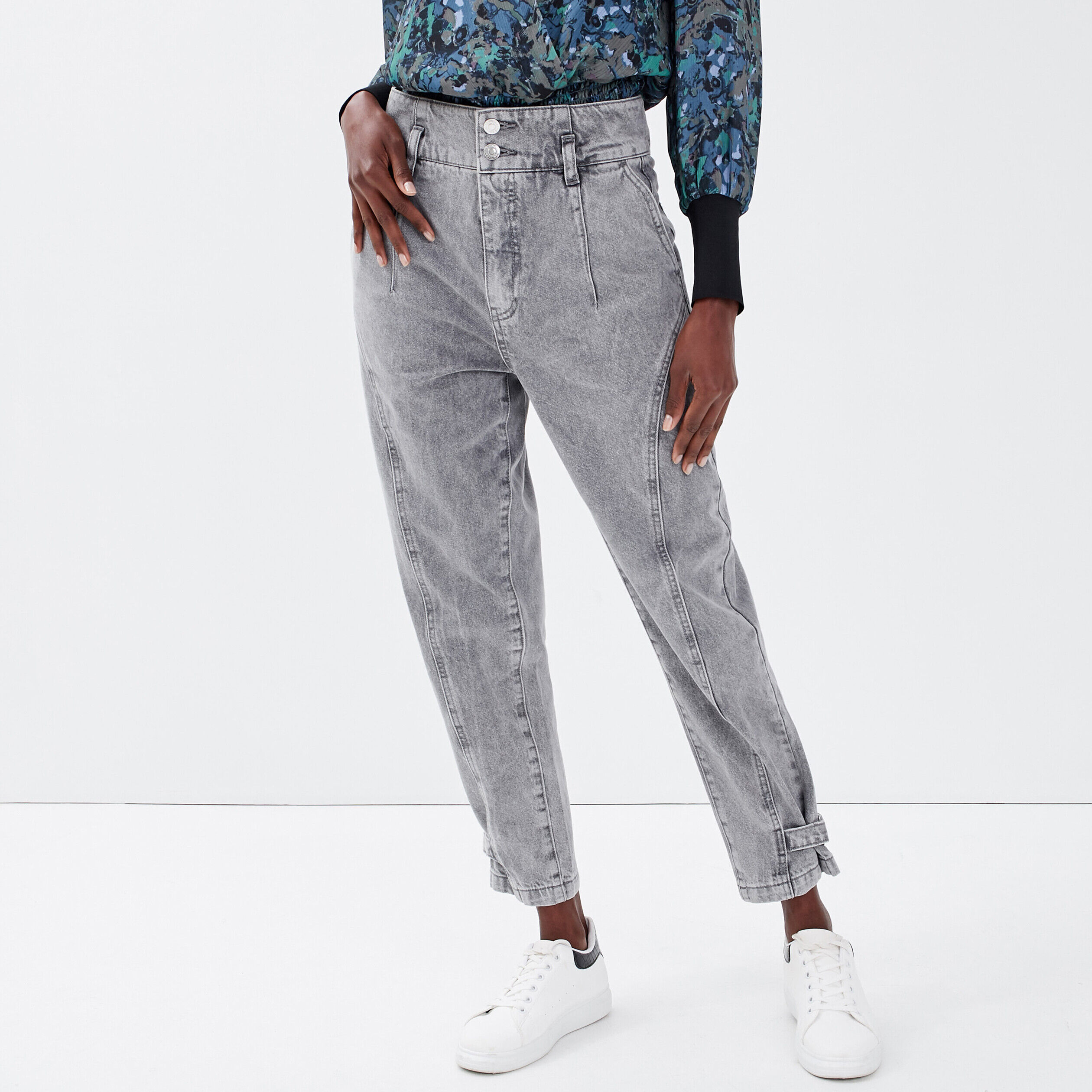 Jeans slouchy détails boucles denim gris femme | Cache Cache