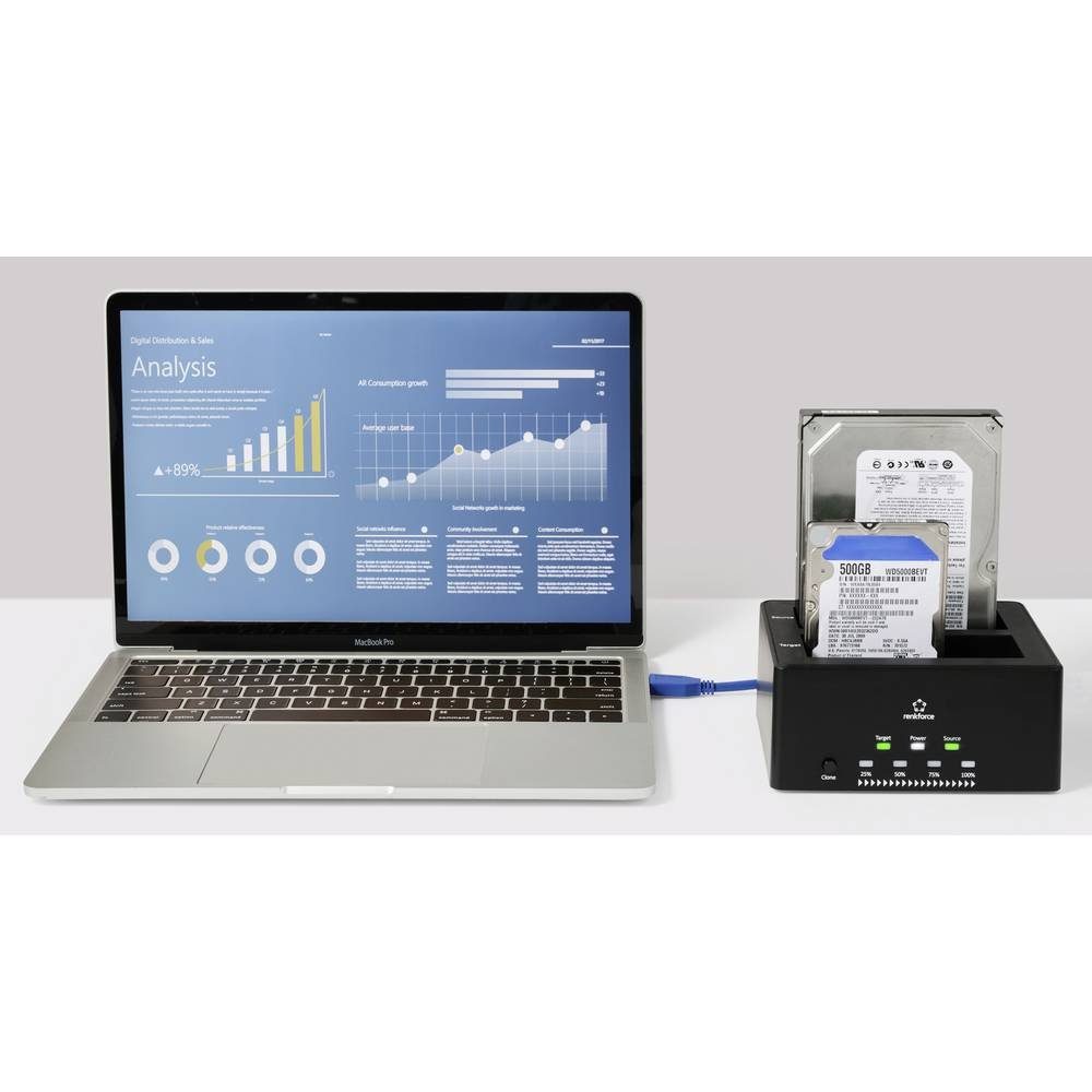 Renkforce Festplatten-Dockingstation USB 3 SATA 2-Port HDD-Dockingstation mit Cloning, mit Clone-Funktion, mit Erase-Funktion