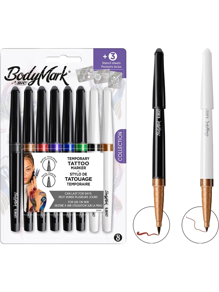Bic BodyMark by | Temporäre Tattoo-Stifte für die Haut, 8 Farben   3 Schablonen günstig kaufen onesize