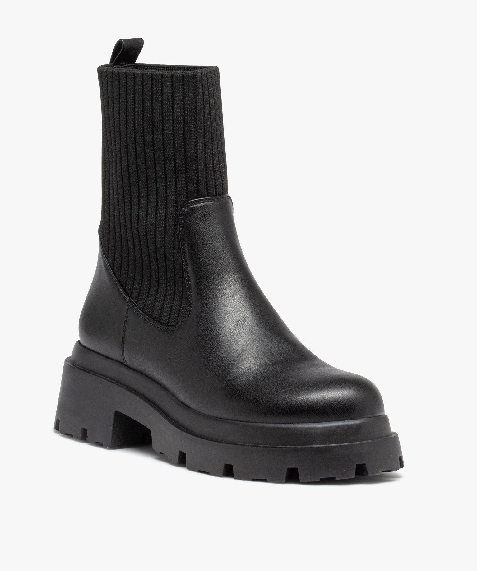 Boots col chaussette à épaisse semelle crantée femme noir | GEMO