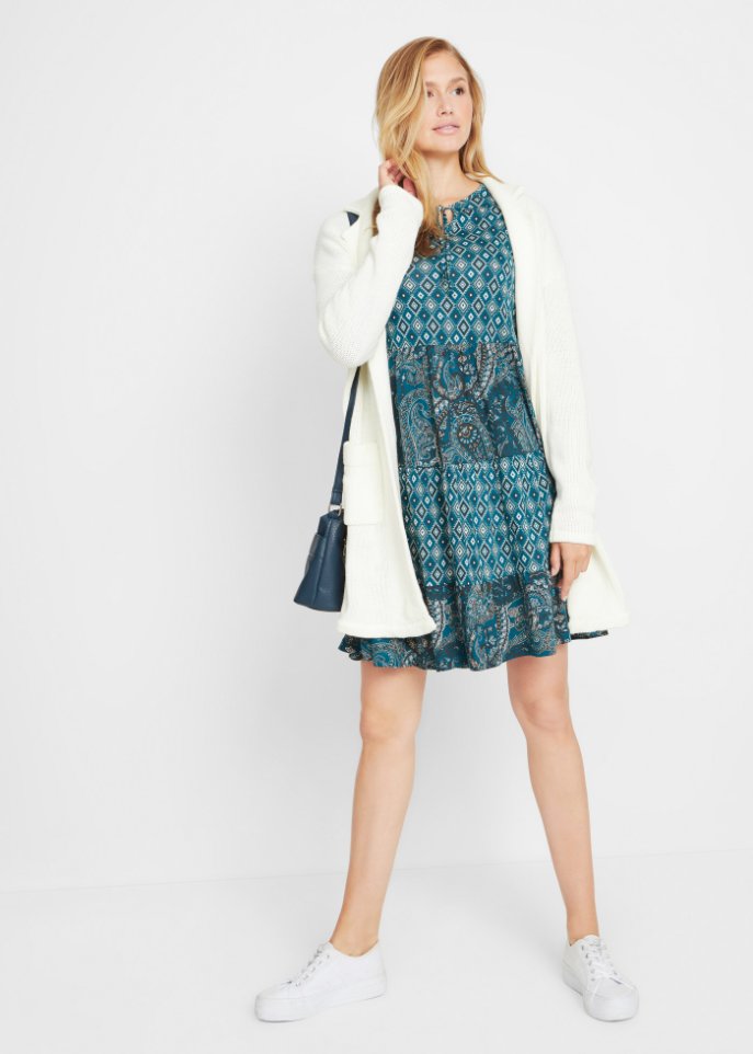 Kurzes Jerseykleid aus Baumwoll- Viskose Mischung, A-Linie