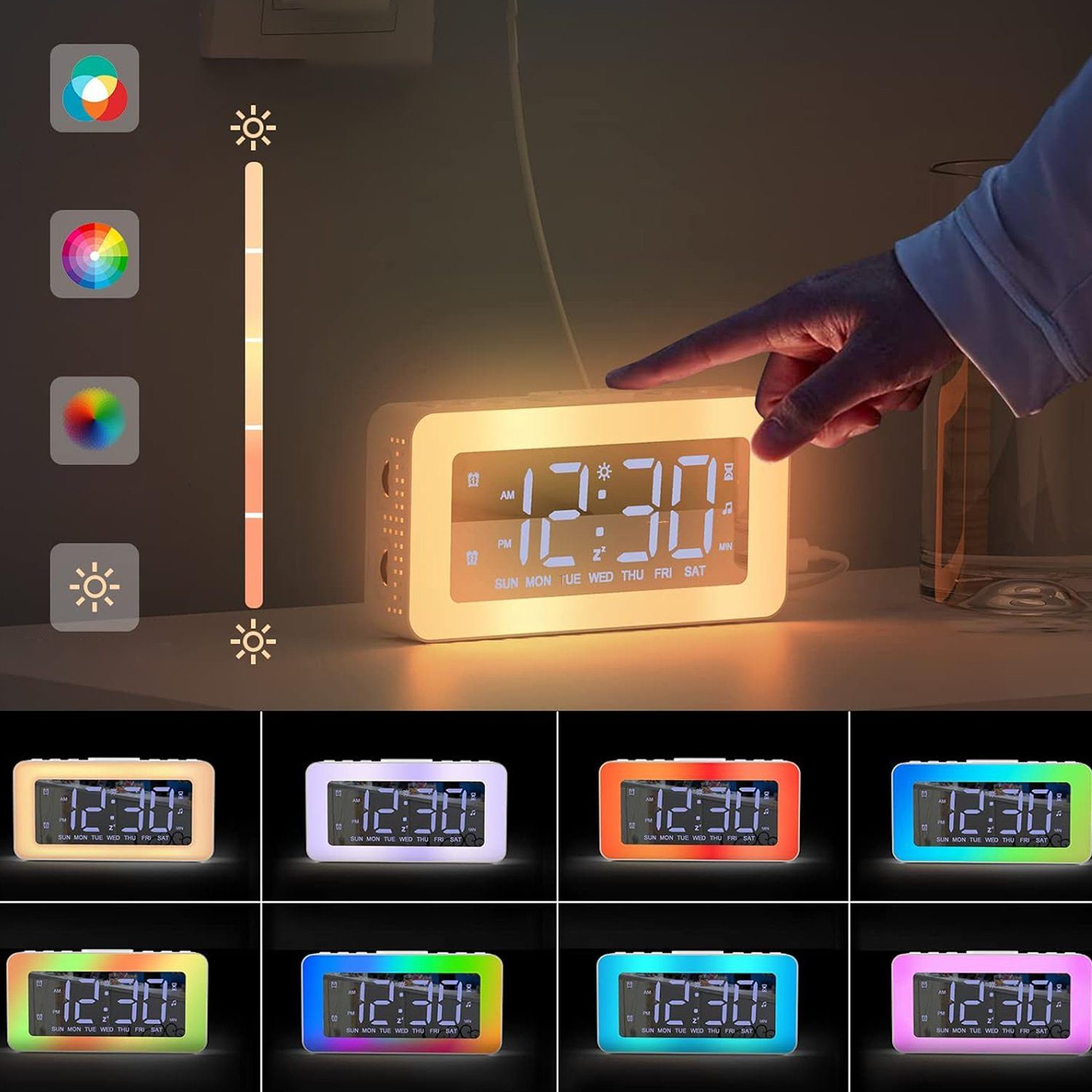 Bedee Wecker Wecker digital mit 2 Wecker Laut für Tiefschläfer mit Licht,Timer Nachttischwecker mit Großer LED Anzeige,dimmbare Helligkeit