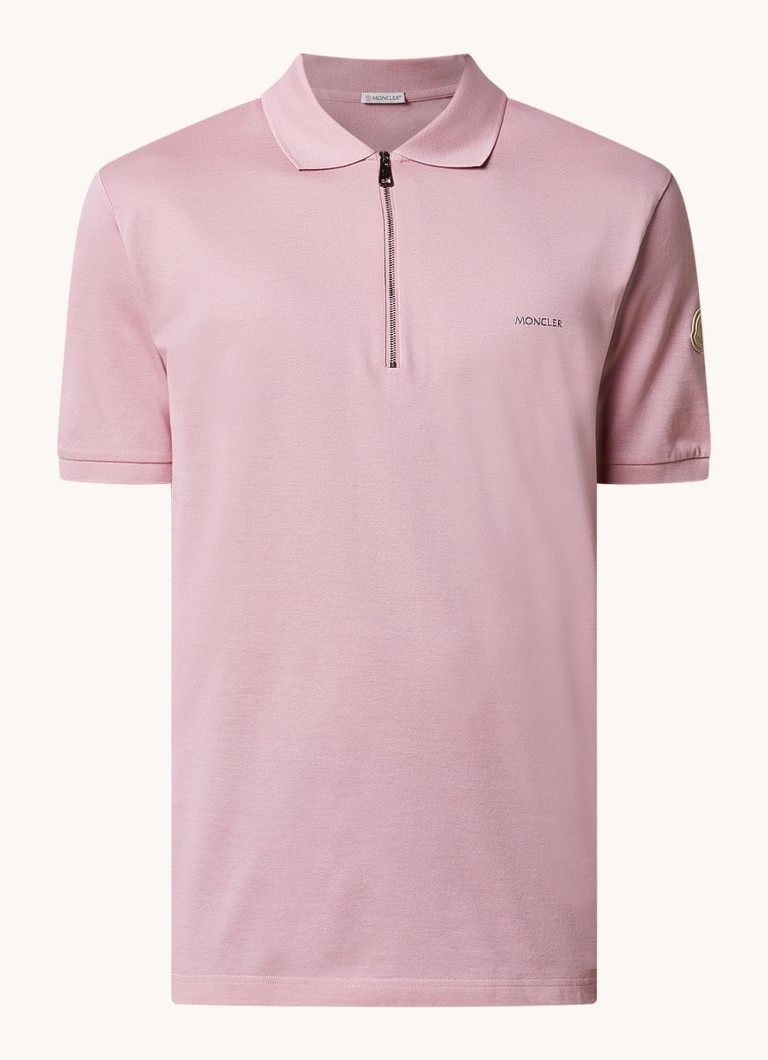 Tricou polo clasic Moncler din bumbac matlasat, cu închidere cu fermoar pe jumătate.