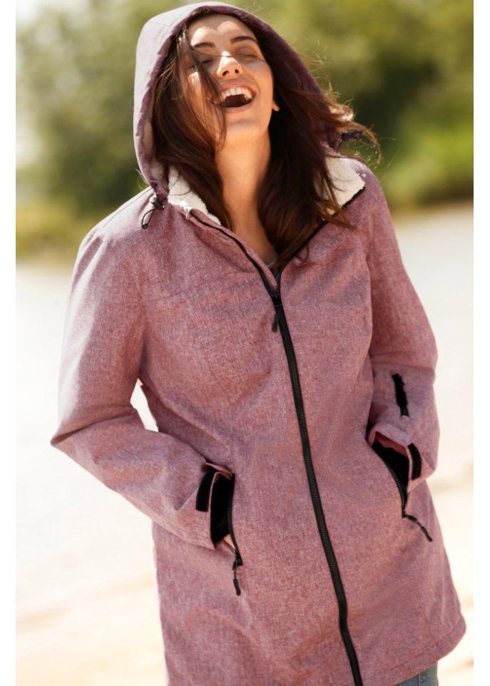 Wasserdichte Funktions-Outdoor-Longjacke mit Teddyfleece