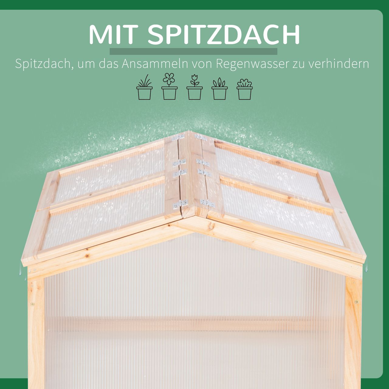 Outsunny Frühbeet Gewächshaus Treibhaus Frühbeetkasten Pflanzenbeet mit Abdeckung aus Holz und Polycarbonat wetterfest Natur 102 x 71 x 53 cm