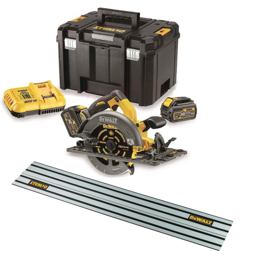 Fierăstrău circular DeWalt DCS579X2-QW-DWS5022-XJ XR FlexVolt 54 V 9.0 Ah Li-Ion 190 mm + Șină de ghidare 1500 mm