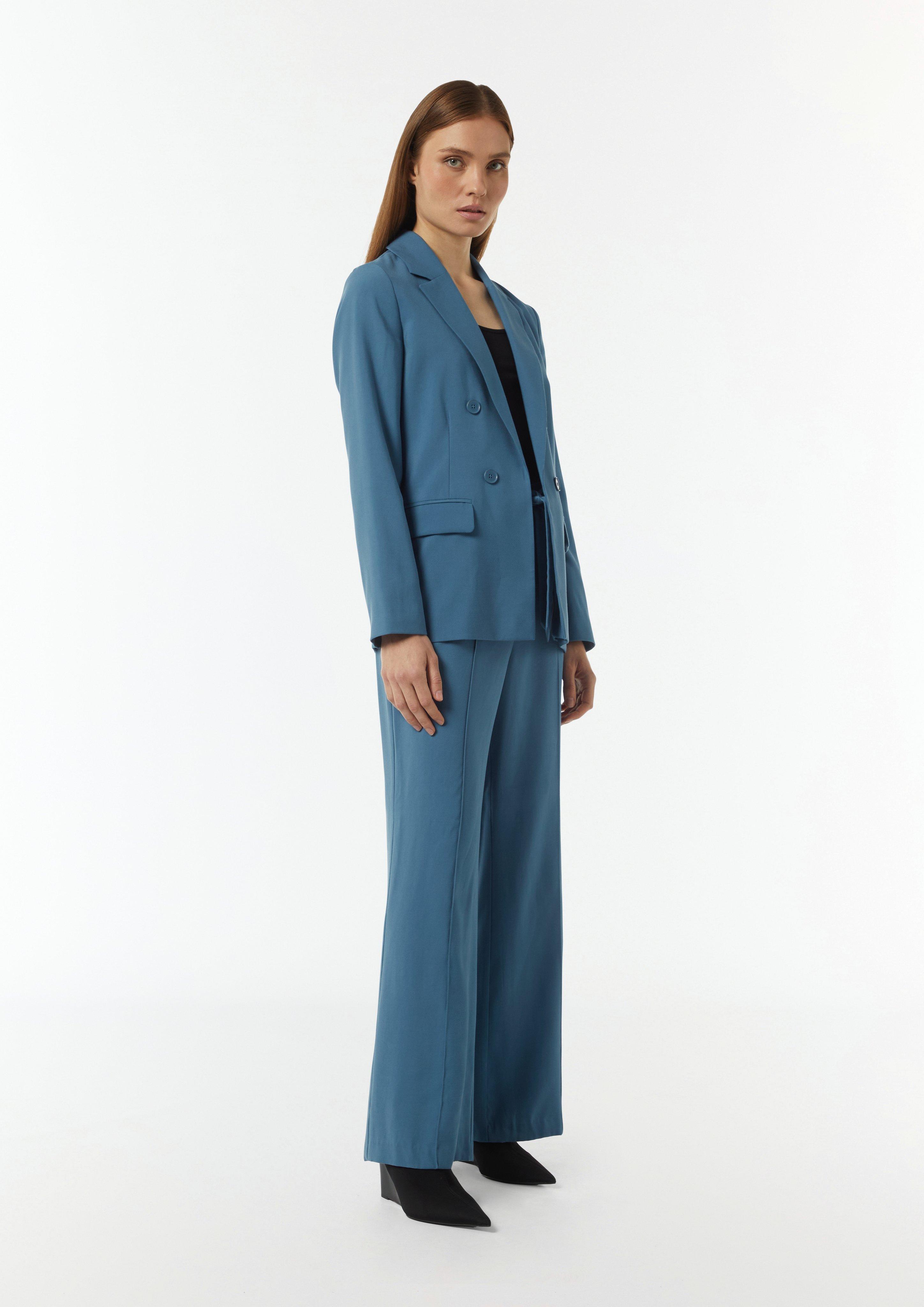 Offener Longblazer mit Piquestruktur - blau