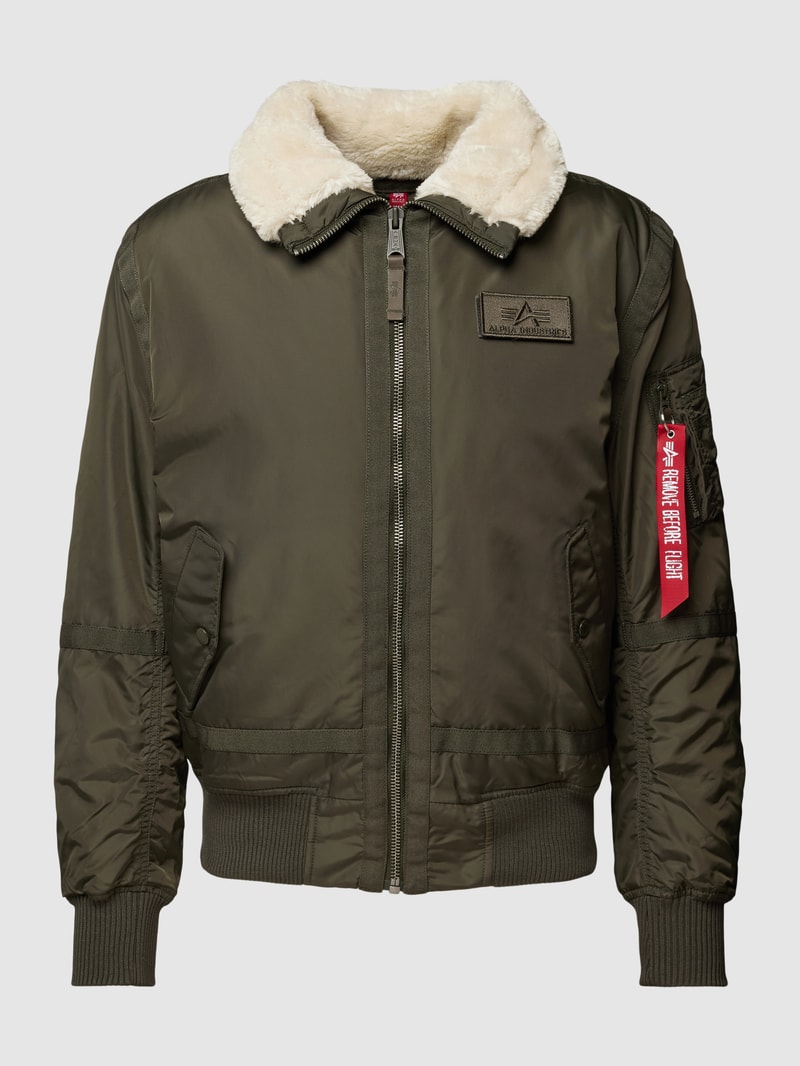 Jacke mit Kunstfellbesatz in olivgrün